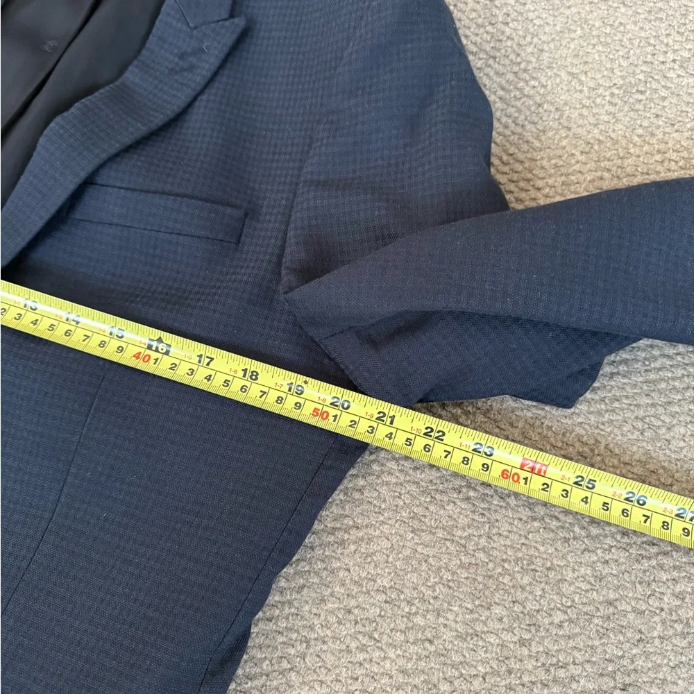 The Kooples Peak Lapel Fitted Navy Blue Grid Wool 2 Button Sport Coat Size 50
